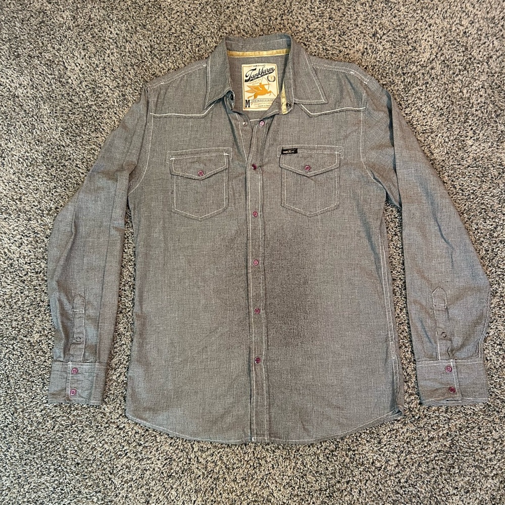 Tankfarm Western Style Houndstooth Button Down Shirt. Long Sleeve-Size Medium.